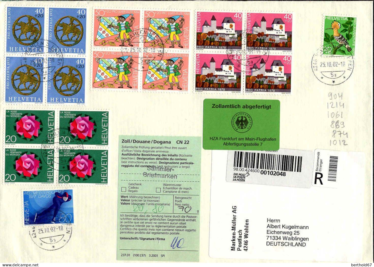 Suisse Poste Obl Yv: 869-874-904-1012-1061-1214 Composition (TB Cachet à Date) 25.10.02 - Brieven En Documenten