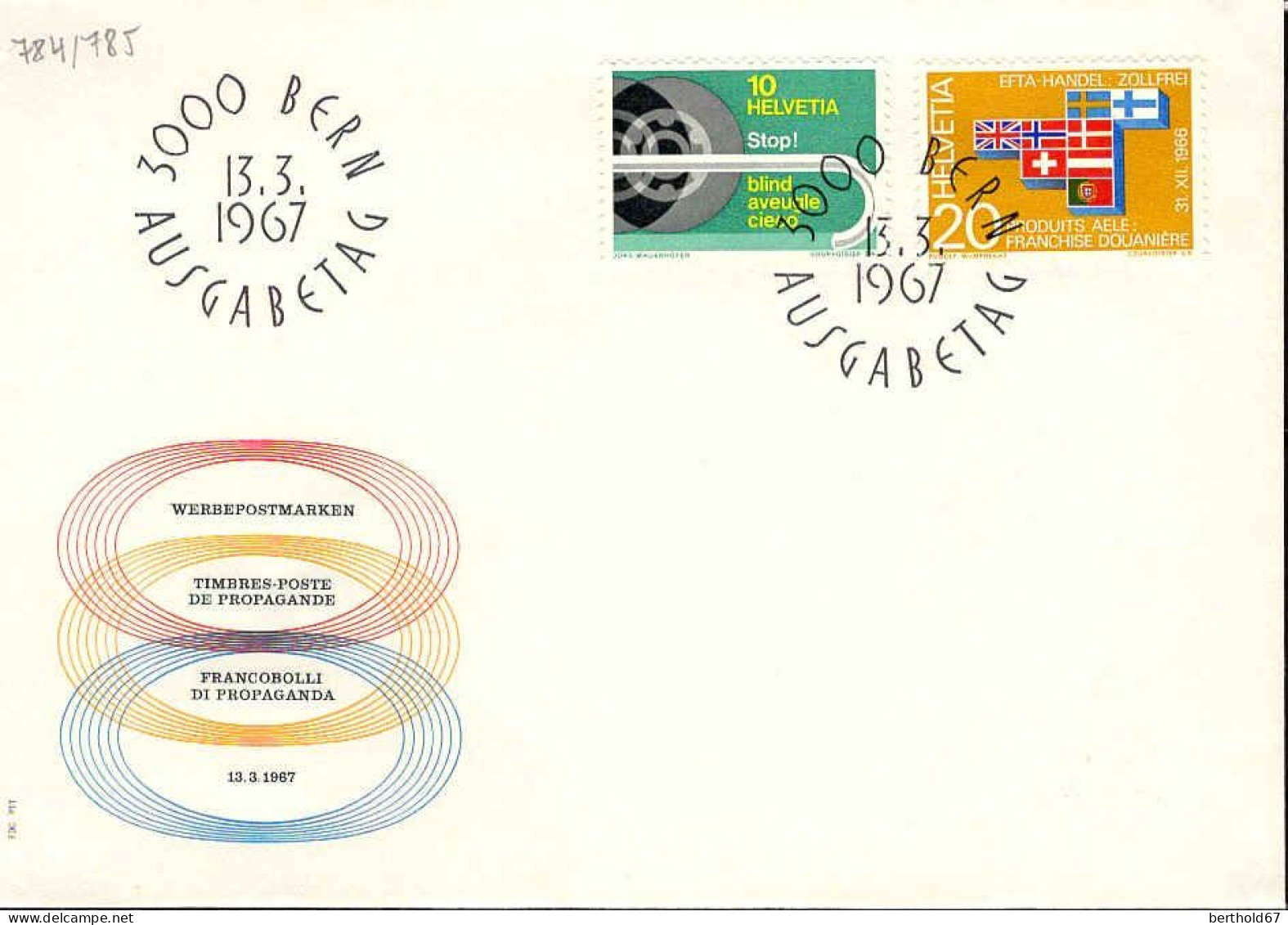 Suisse Poste Obl Yv: 784/785 Commémorations Bern 13-3-1967 Fdc - FDC