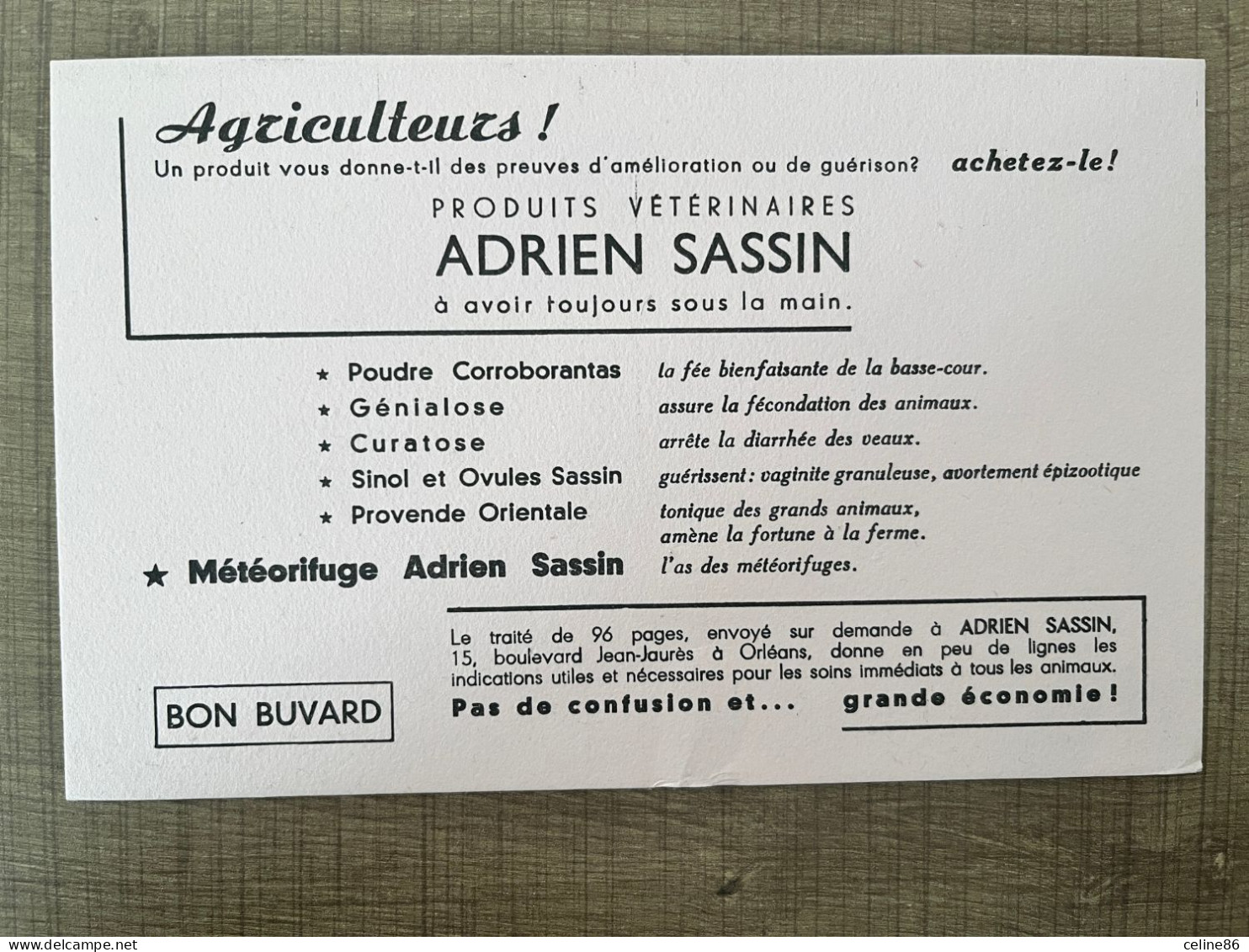 Agriculteurs ! Produits Vétérinaires ADRIEN SASSIN Météorifuge - Produits Pharmaceutiques