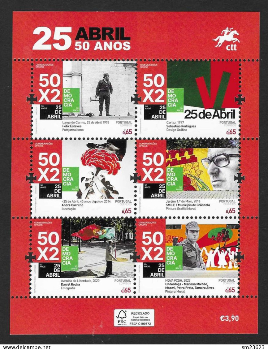 Portugal 28.03.2024 , 25.April 50 Years Joint Issue Angola / Cape Verde / Portugal - Minisheet - Postfrisch / MNH / (**) - Ongebruikt