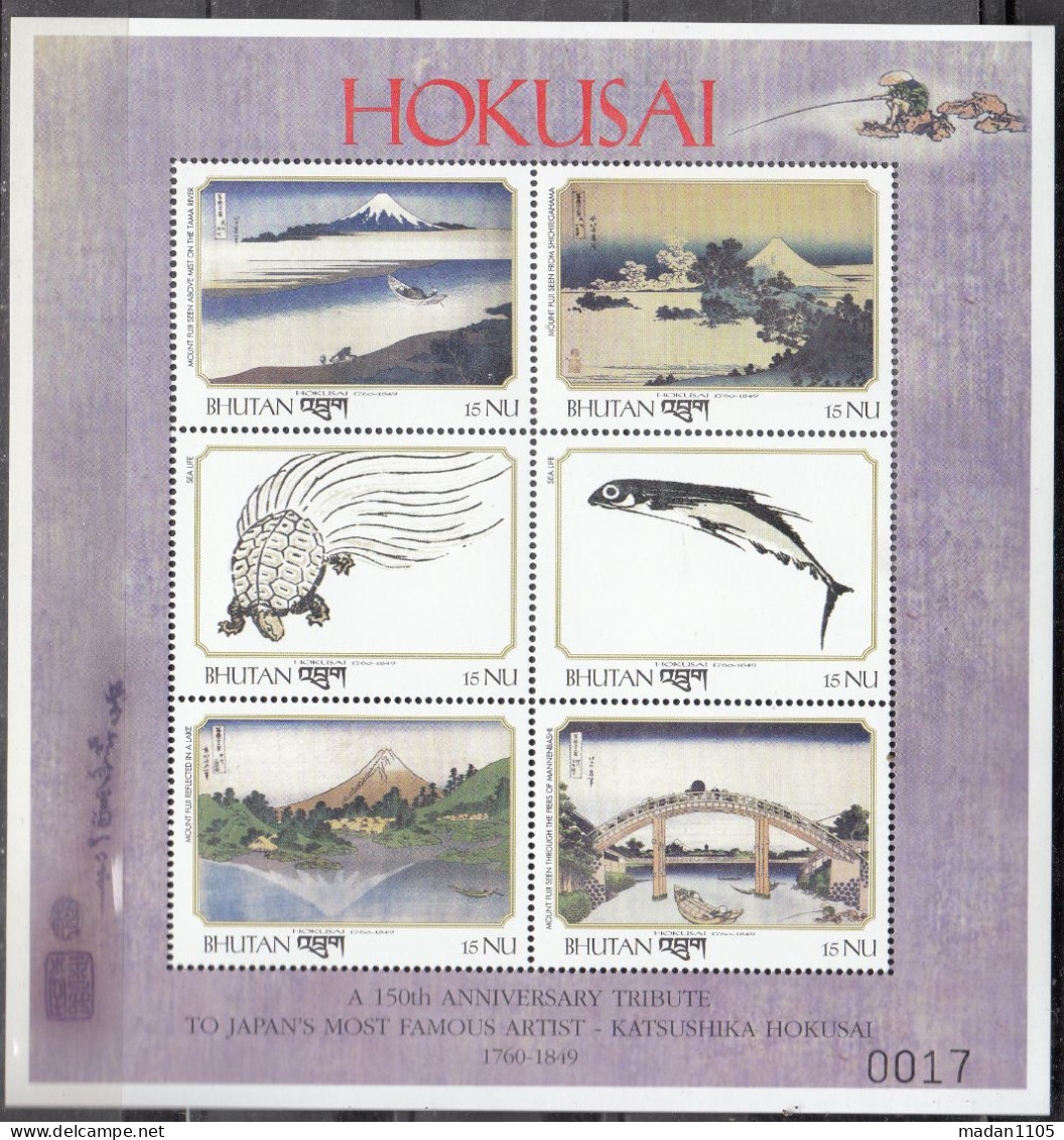 BHUTAN, 1999,  The 150th Anniversary Of The Death Of Katsushika Hokusai, 1760-1849,Sheetlet, MNH, (**) - Bhoutan