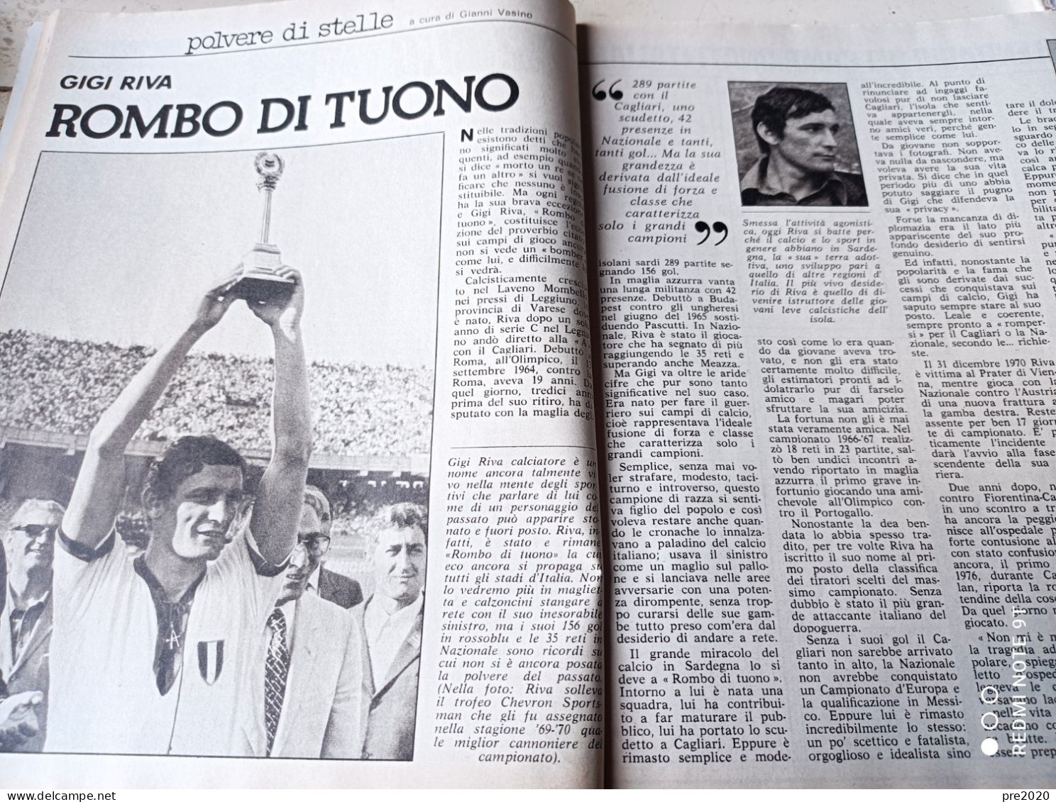 L’INTREPIDO 1977 GIGI RIVA CAGLIARI CALCIO FRANCO CITTI LUCIO BATTISTI RINO GAETANO - Sonstige & Ohne Zuordnung