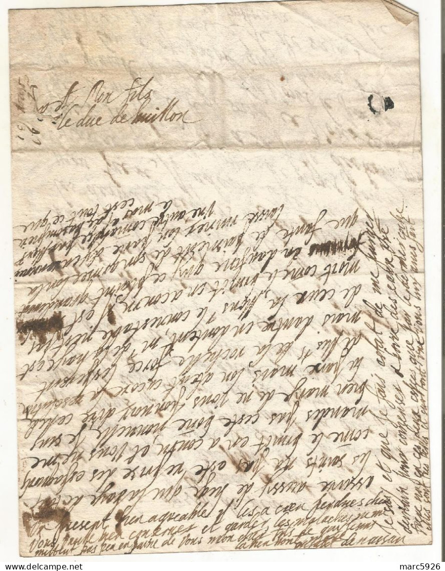 N°2044 ANCIENNE LETTRE DE ELISABETH DE NASSAU A SEDAN AU DUC DE BOUILLON DATE 1625