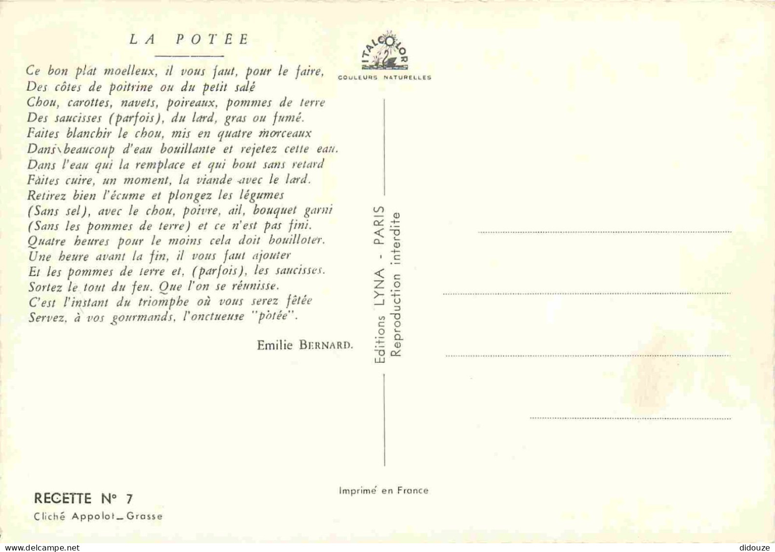 Recettes De Cuisine - La Potée - Gastronomie - Carte Dentelée - CPM - Voir Scans Recto-Verso - Recipes (cooking)