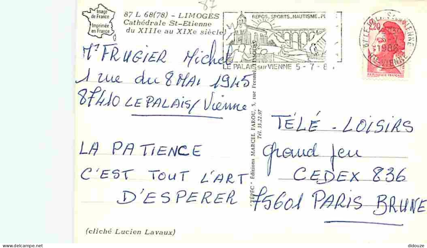87 - Limoges - La Cathédrale Saint Etienne - Fleurs - Flamme Postale De Le Palais Sur Vienne - CPM - Voir Scans Recto-Ve - Limoges