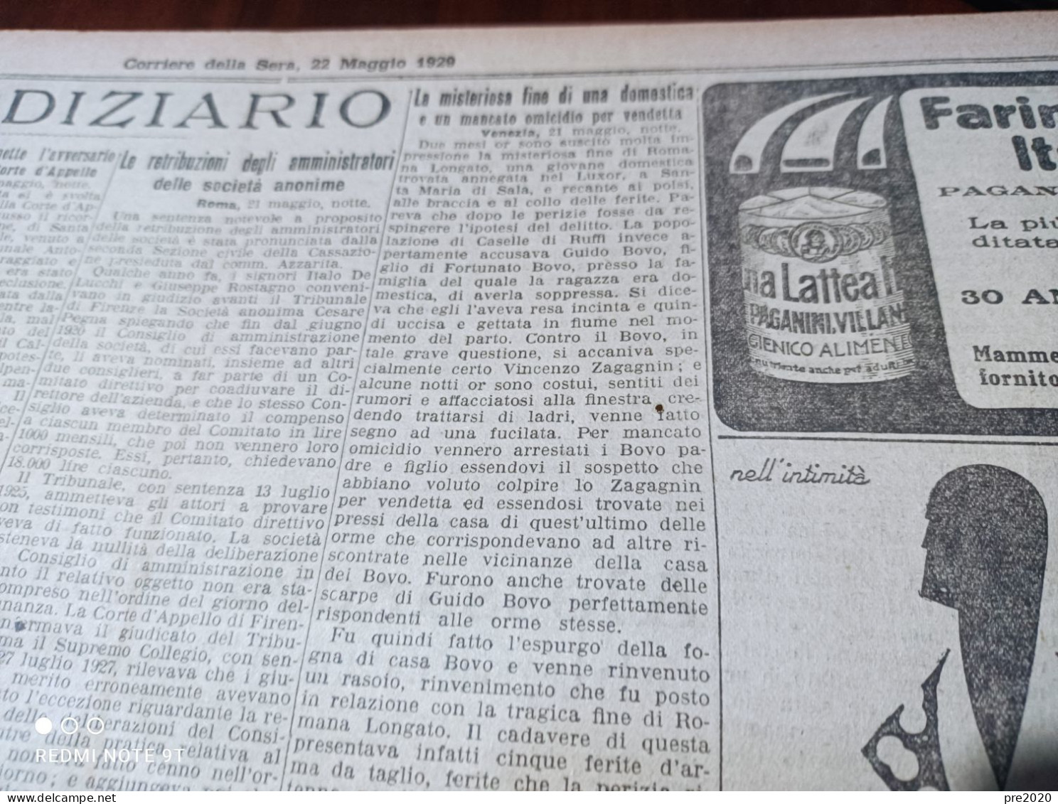 CORRIERE DELLA SERA 22/5/1929 SANTA MARIA DI SALA SAN NAZZARO DE’ BURGONDI SARIANO DI GROPPARELLO - Autres & Non Classés