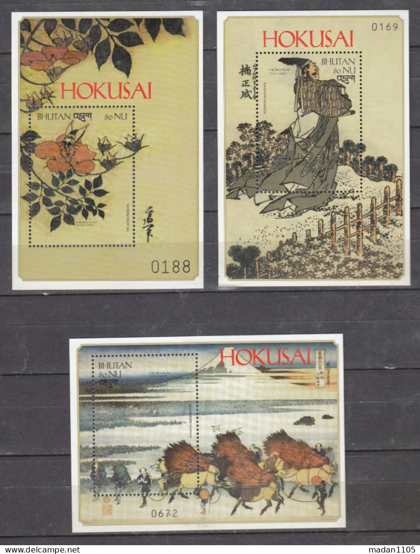 BHUTAN, 1999,  The 150th Anniversary Of The Death Of Katsushika Hokusai, 1760-1849, MS 3 V, MNH, (**) - Bhutan