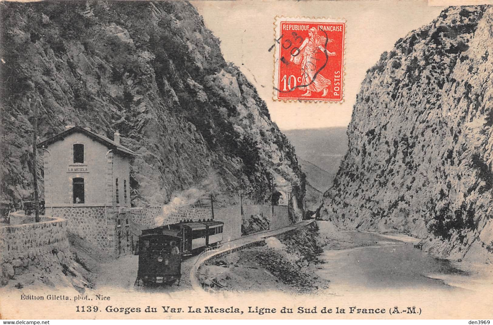 La MESCLA (Alpes-Maritimes) Par Malaussène - Passage Du Train Ligne Du Sud De La France - Gorges Du Var - Voyagé 1909 - Autres & Non Classés