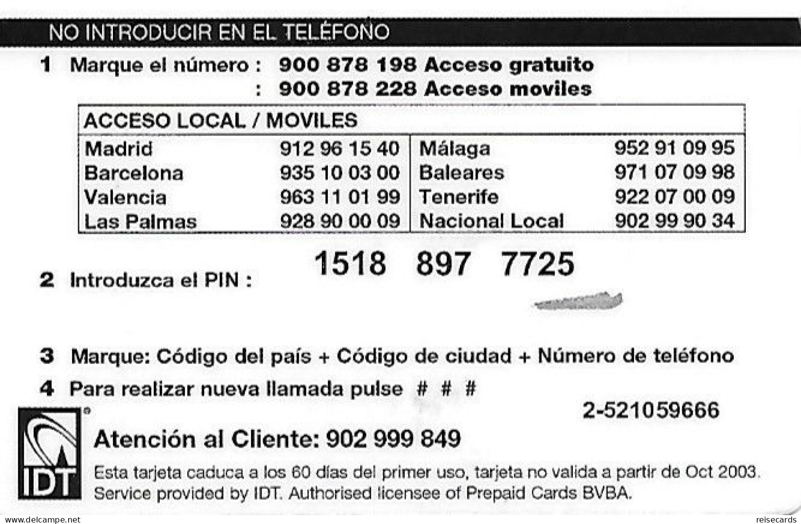 Spain: Prepaid IDT - Platicard, Intertelefonia Card, Flags 10.03 - Otros & Sin Clasificación