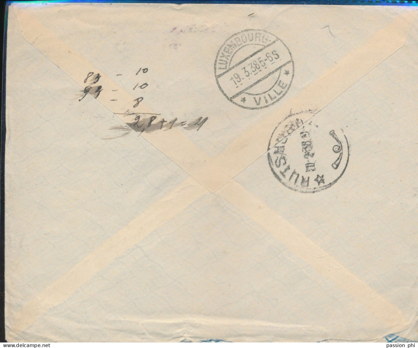 BELGIAN CONGO AFFRANCHISSEMENT COMPOSE A 1.5 F SUR LETTRE DE LUBERO 20.02.38 VERS CLERVAUX GD LUXEMBOURG - Briefe U. Dokumente