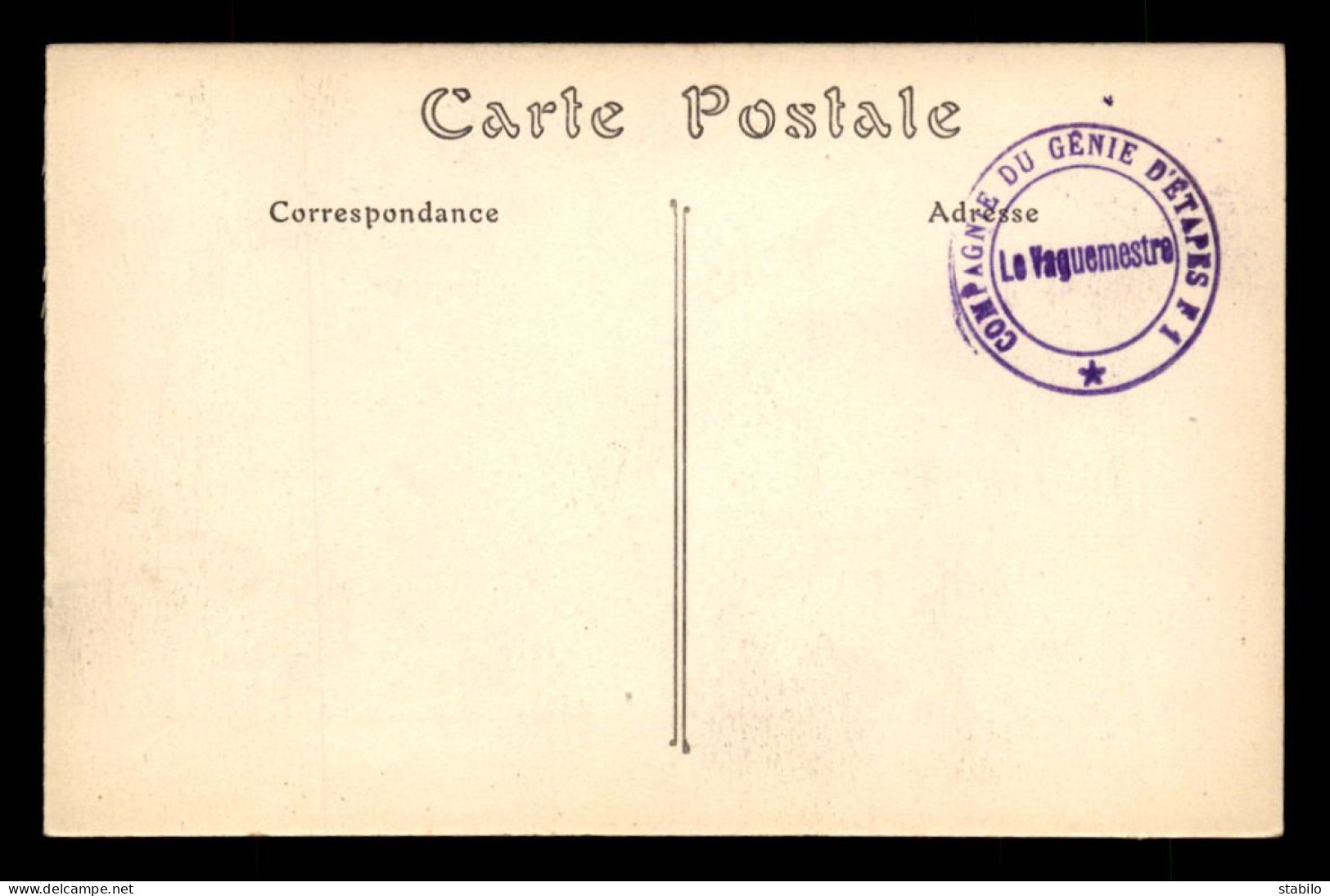 CACHET DU VAGUEMESTRE DE LA COMPAGNIE DU GENIE D'ETAPE F1 - WW I