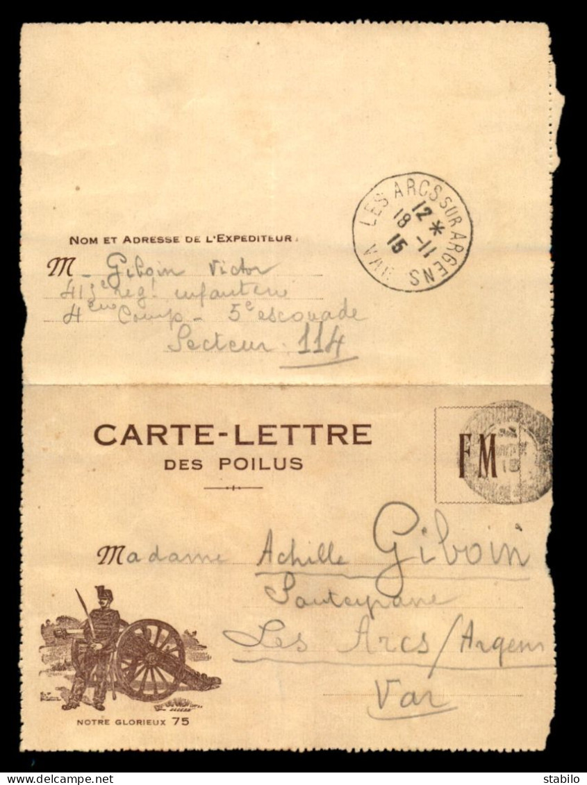 CARTE-LETTRE DES POILUS - NOTRE GLORIEUX 75 - GUERRE 14/18 - Briefe U. Dokumente