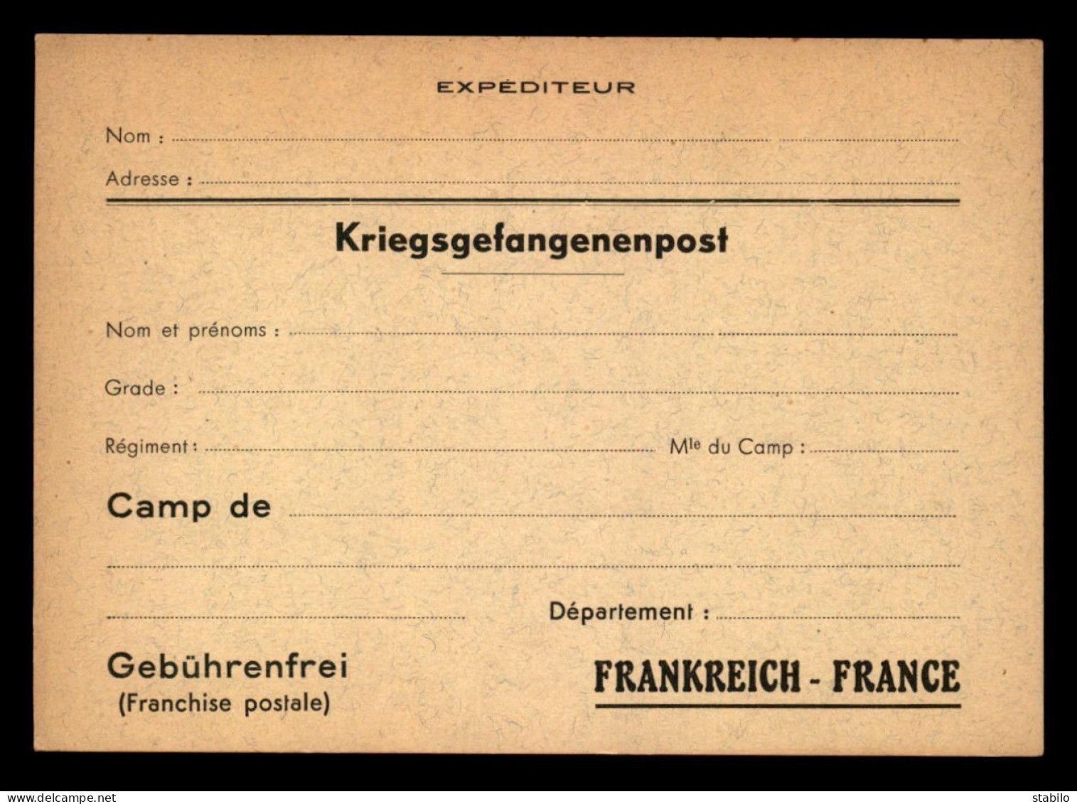 GUERRE 39/45 - KRIEGSGEFANGENENPOST - CARTE PRISONNIERS DE GUERRE ALLEMANDS EN FRANCE - FORMAT 10.5 X 15 - Covers & Documents