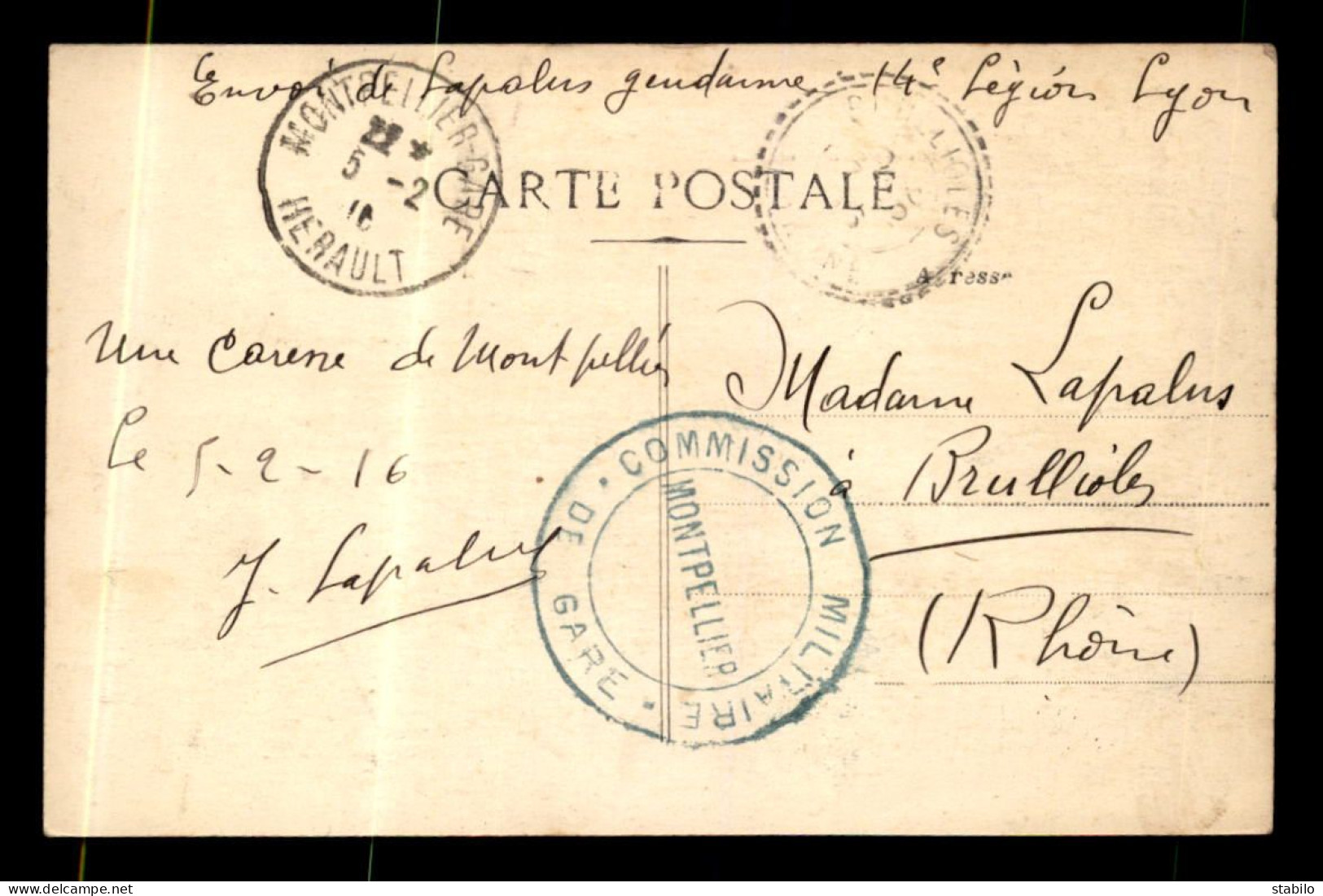 CACHET DE LA COMMISSION MILITAIRE DE LA GARE DE MONTPELLIER - 1. Weltkrieg 1914-1918