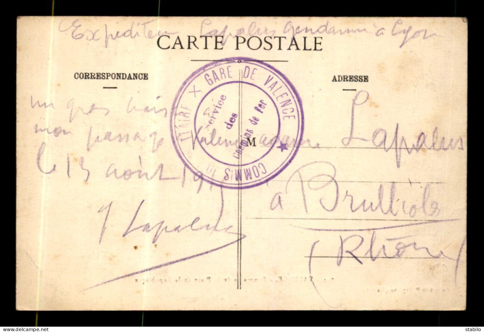 CACHET DE LA COMMISSION MILITAIRE DE LA GARE DE VALENCE - Guerre De 1914-18