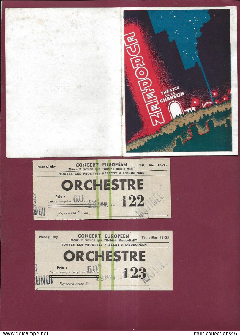 150524 - PROGRAMME THEATRE CHANSON EUROPEEN 1946 - Orchestre Caufmane + Billet Ticket Fox Swing Ninette Jean - Programma's