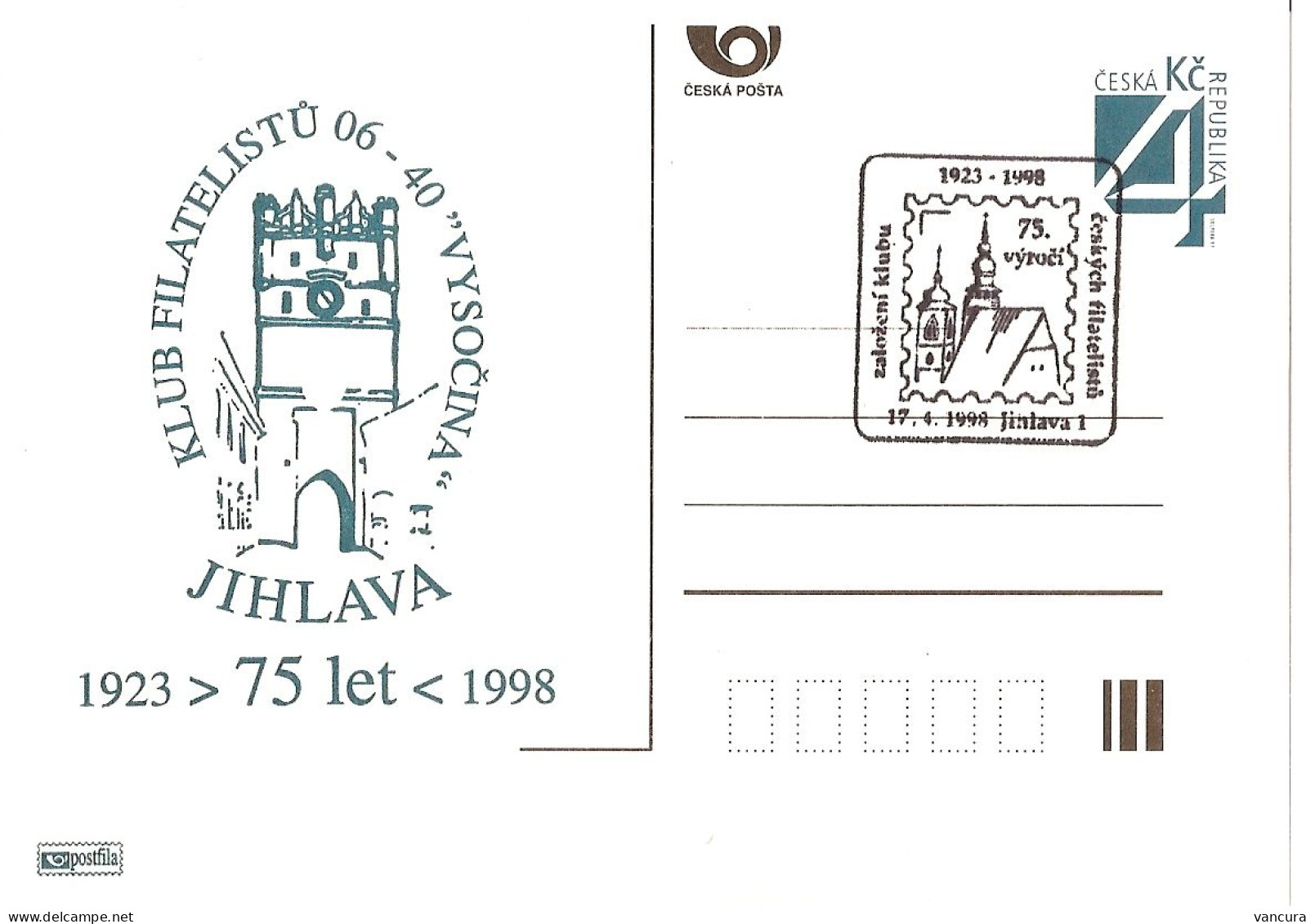 CDV B 102 Czech Republic Jihlava Iglau Stamp Club Anniversary 1998 - Cartoline Postali