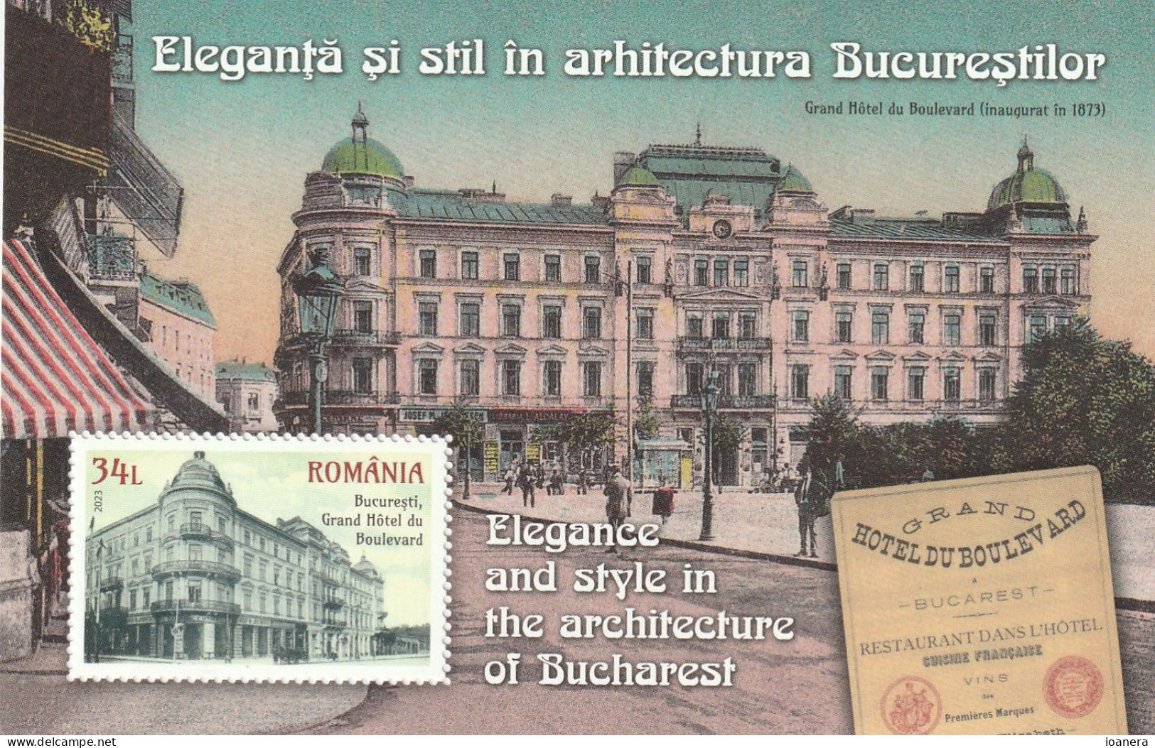 Romania 2023 - Architecture - Elegance And Style In Architecture Of Bucharest-Grand Hotel , Bloc , MNH - Nuovi