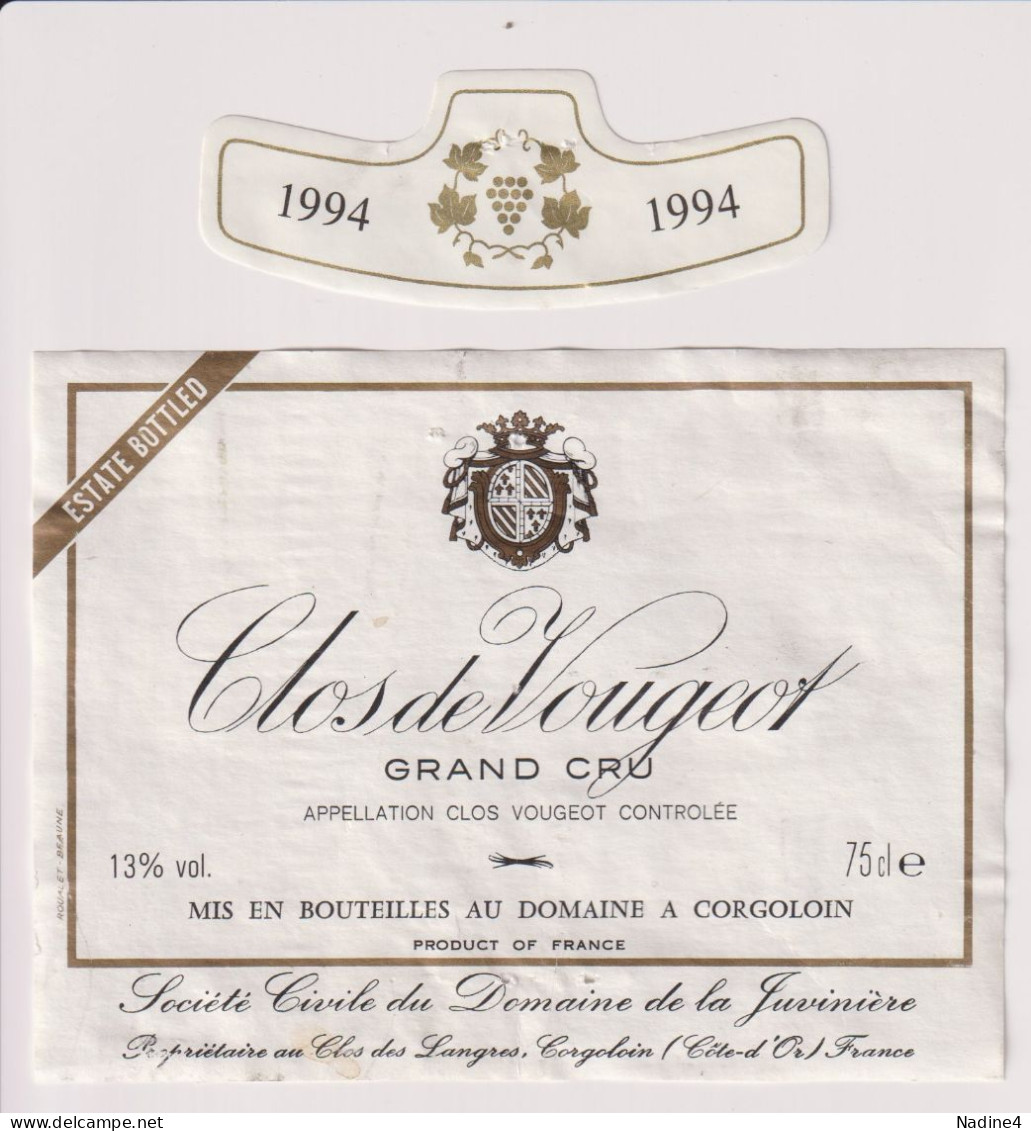 Etiket Etiquette - Vin Wijn - Clos De Vougeot - Gorgoloin - 1994 - Autres & Non Classés