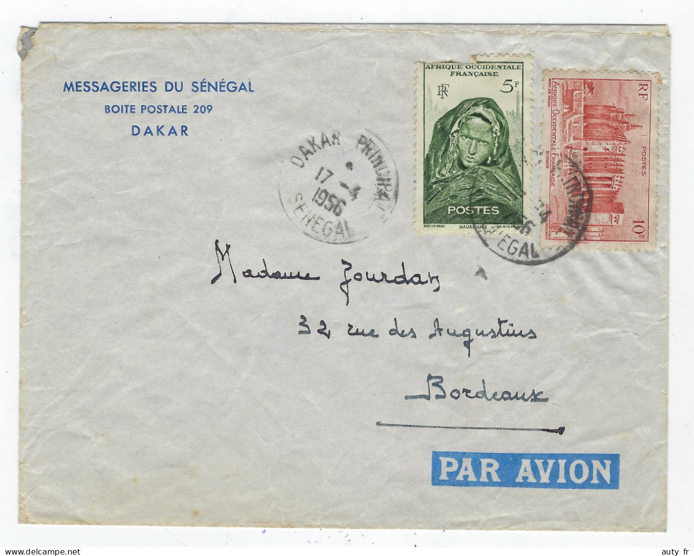 Lettre Des Messageries Du Sénégal 1956 - Briefe U. Dokumente