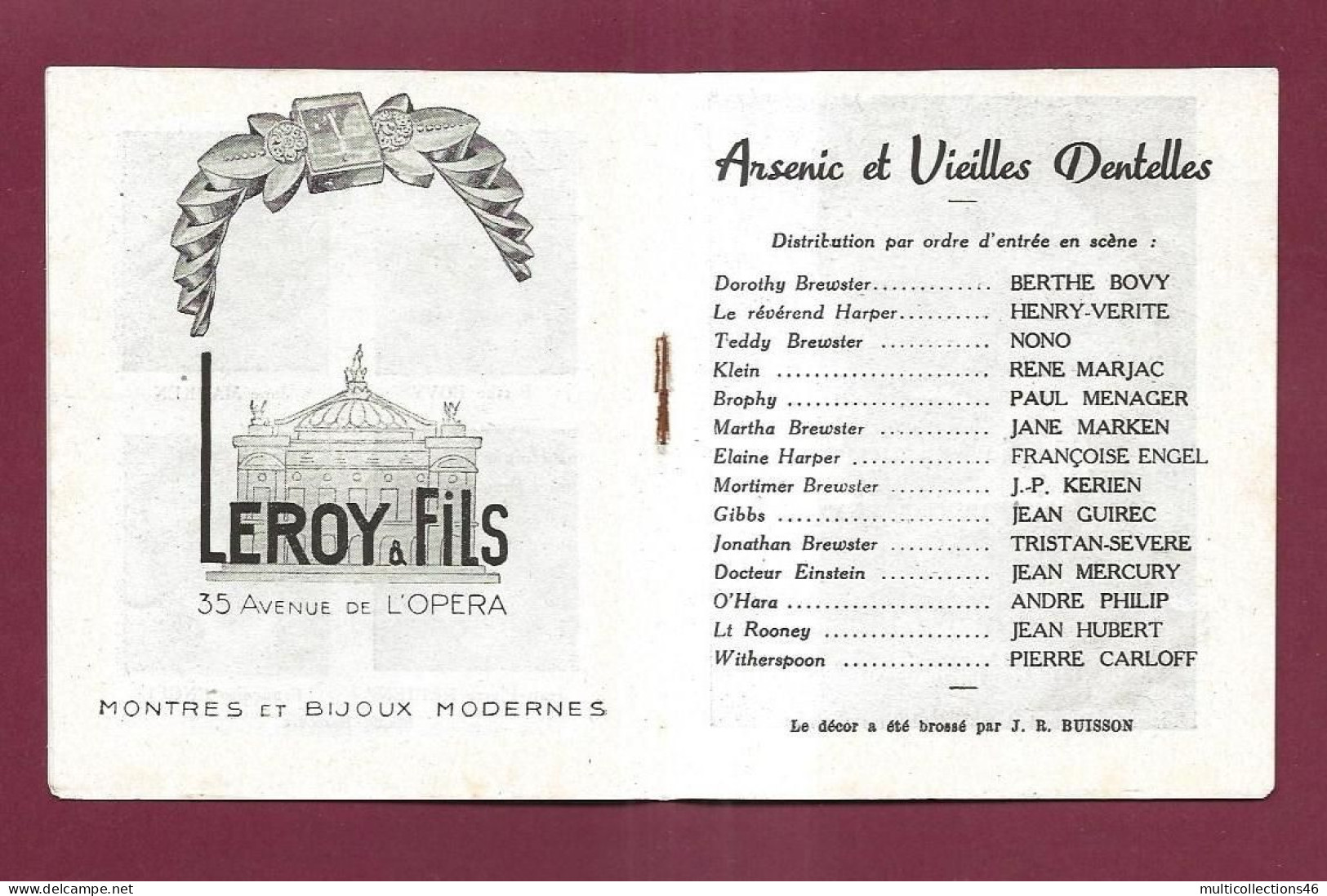 150524 - PROGRAMME THEATRE MARIGNY 1945 46 - Arsenic Et Vieilles Dentelles - Bovy Nono Marjac Vérité - Programmi