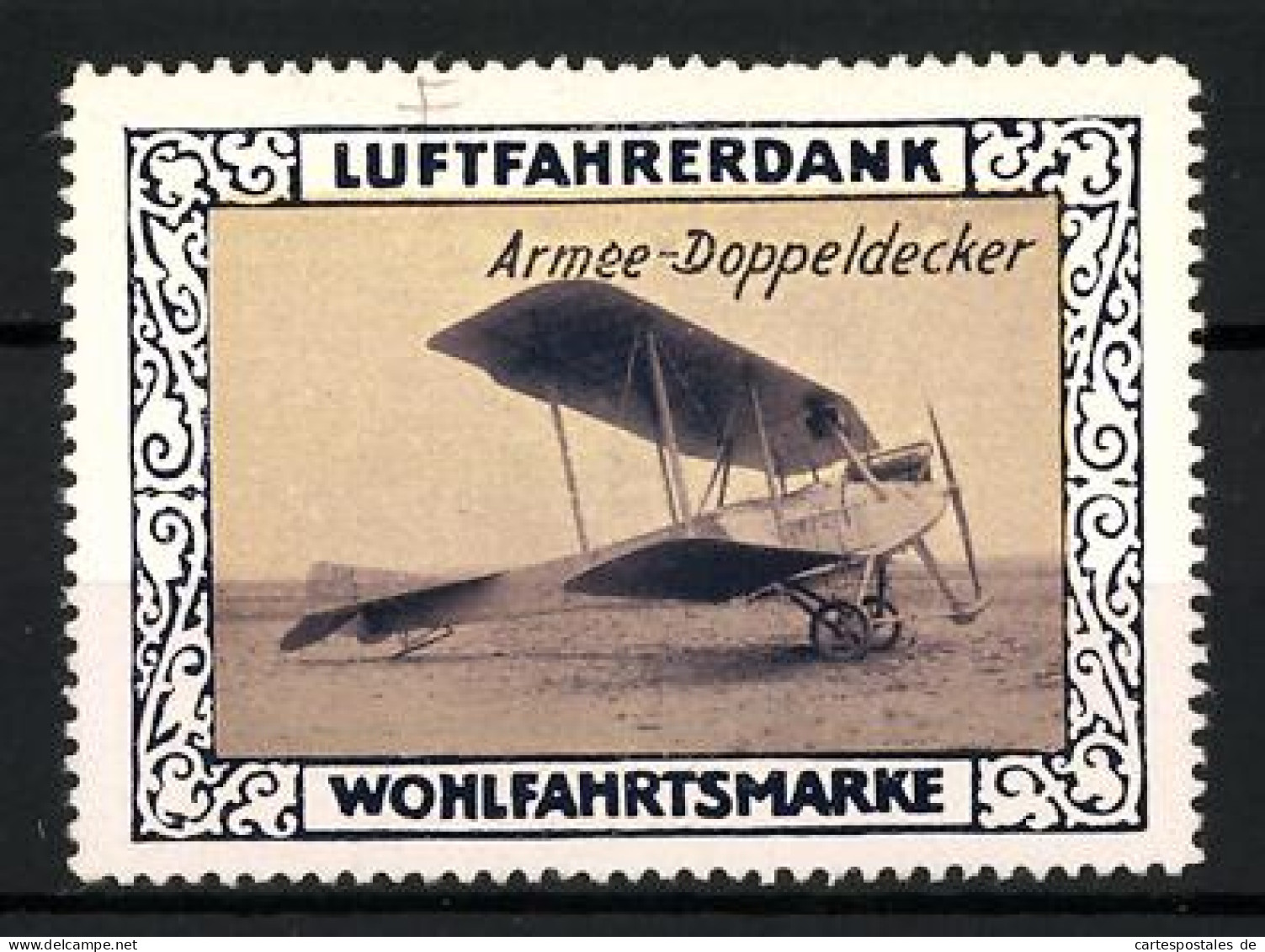 Reklamemarke Armee-Doppeldecker Auf Dem Flugfeld Stehend, Wohlfahrtsmarke Luftfahrerdank  - Erinnophilie