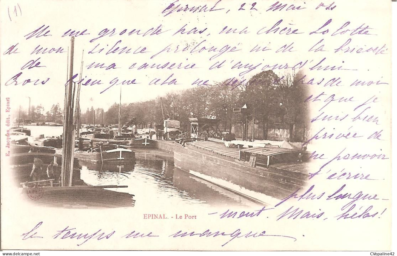 PENICHES - BATELLERIE - EPINAL (88) Le Port En 1904 (Dos Non Divisé) - Binnenschepen