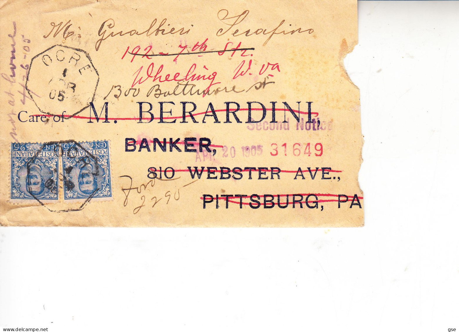 ITALIA 1905 - Lettera Per Banca In America - Marcophilia