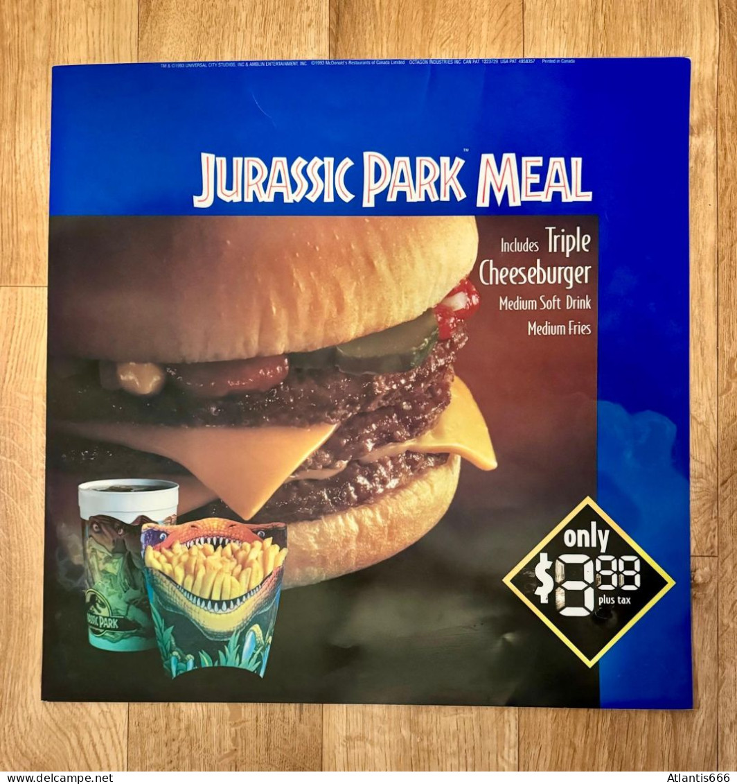 Jurassic Park Meal X McDonald's Original From 1993 Restaurant Poster (Canada) Extremely Rare - McDonald's