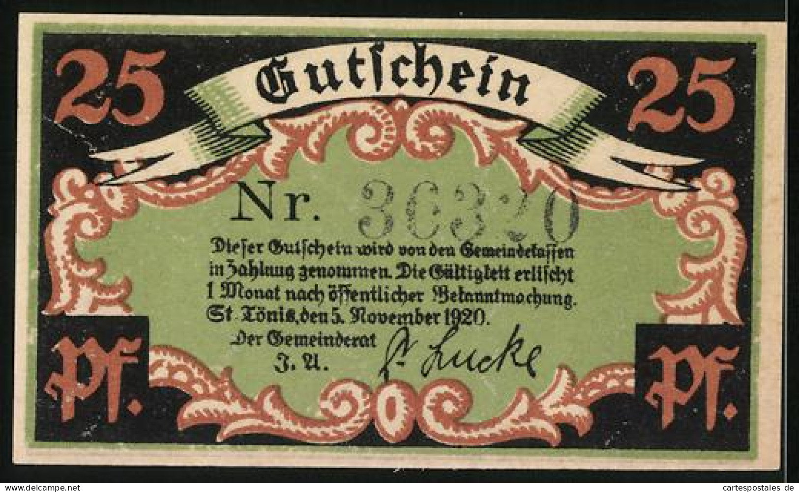 Notgeld St. Tönis 1920, 25 Pfennig, Ornamente, St. Antonius  - [11] Emissions Locales