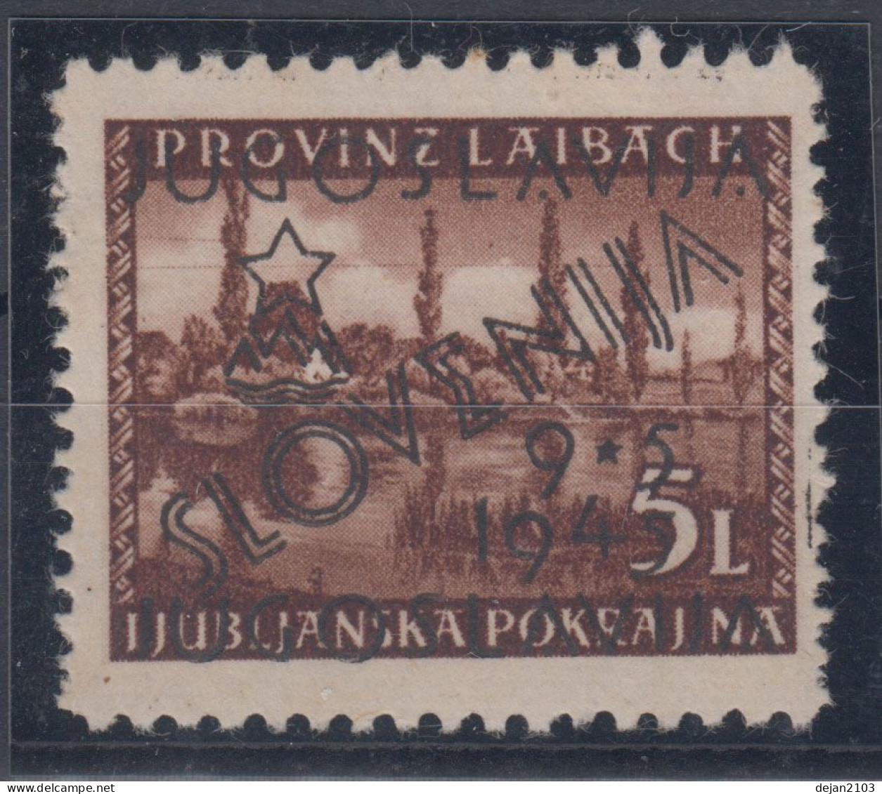 Italy Occupation Slovenia Laibach 5 Lire ERROR "WIRE" 1945 MNH ** - Mint/hinged