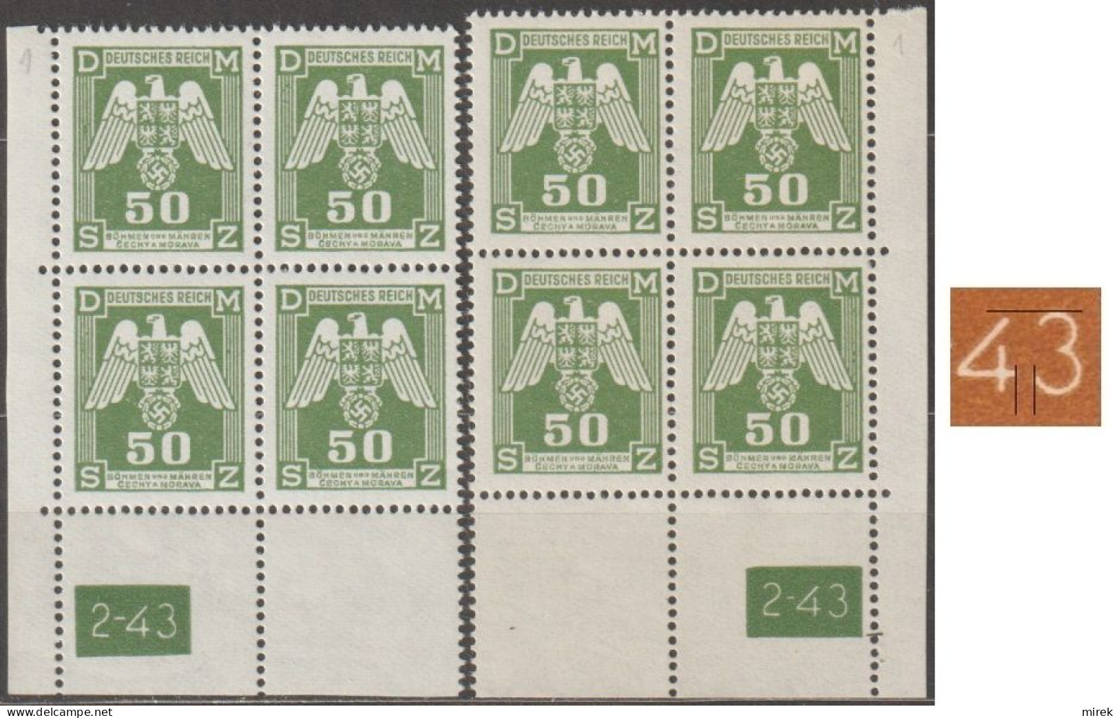 061/ Pof. SL 15, Corner Stamps, Plate Number 2-43, Type 2, Var. 1 - Ungebraucht