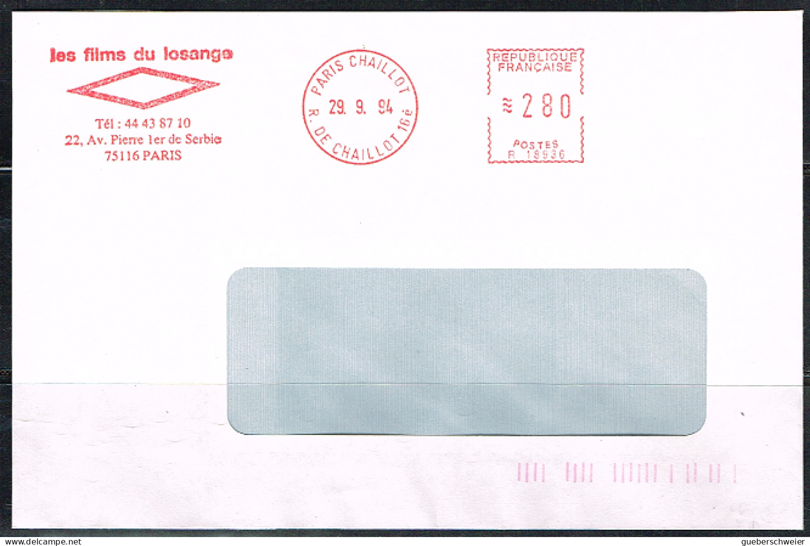 OPT-L50 - FRANCE EMA Sur Lettre Les Fims Du Losange Paris 1994 - EMA (Printer Machine)