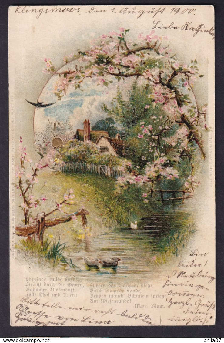 Riverside Landscape / Year 1900 / Long Line Postcard Circulated, 2 Scans - Malerei & Gemälde