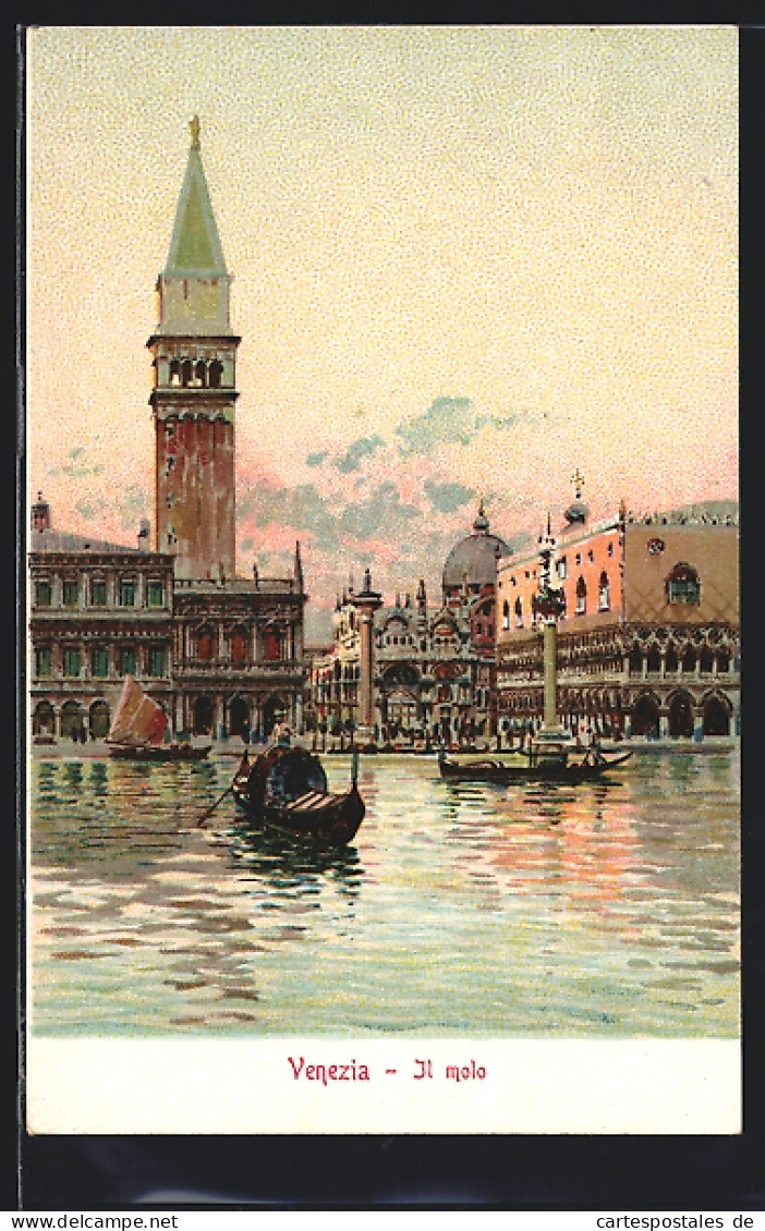 Lithographie Venezia, Il Molo, Gondelpartie  - Venezia (Venedig)