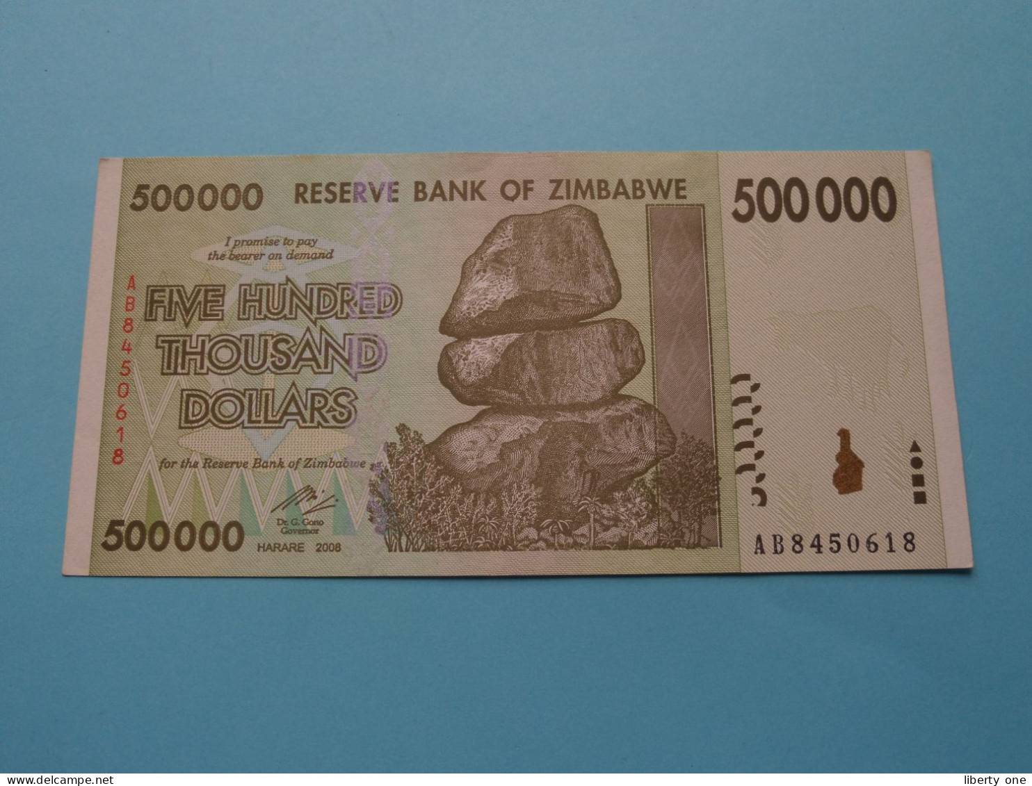 500000 - Five Hundred Thousand Dollars - 2008 ( For Grade, Please See Photo ) UNC > ZIMBABWE ! - Zimbabwe