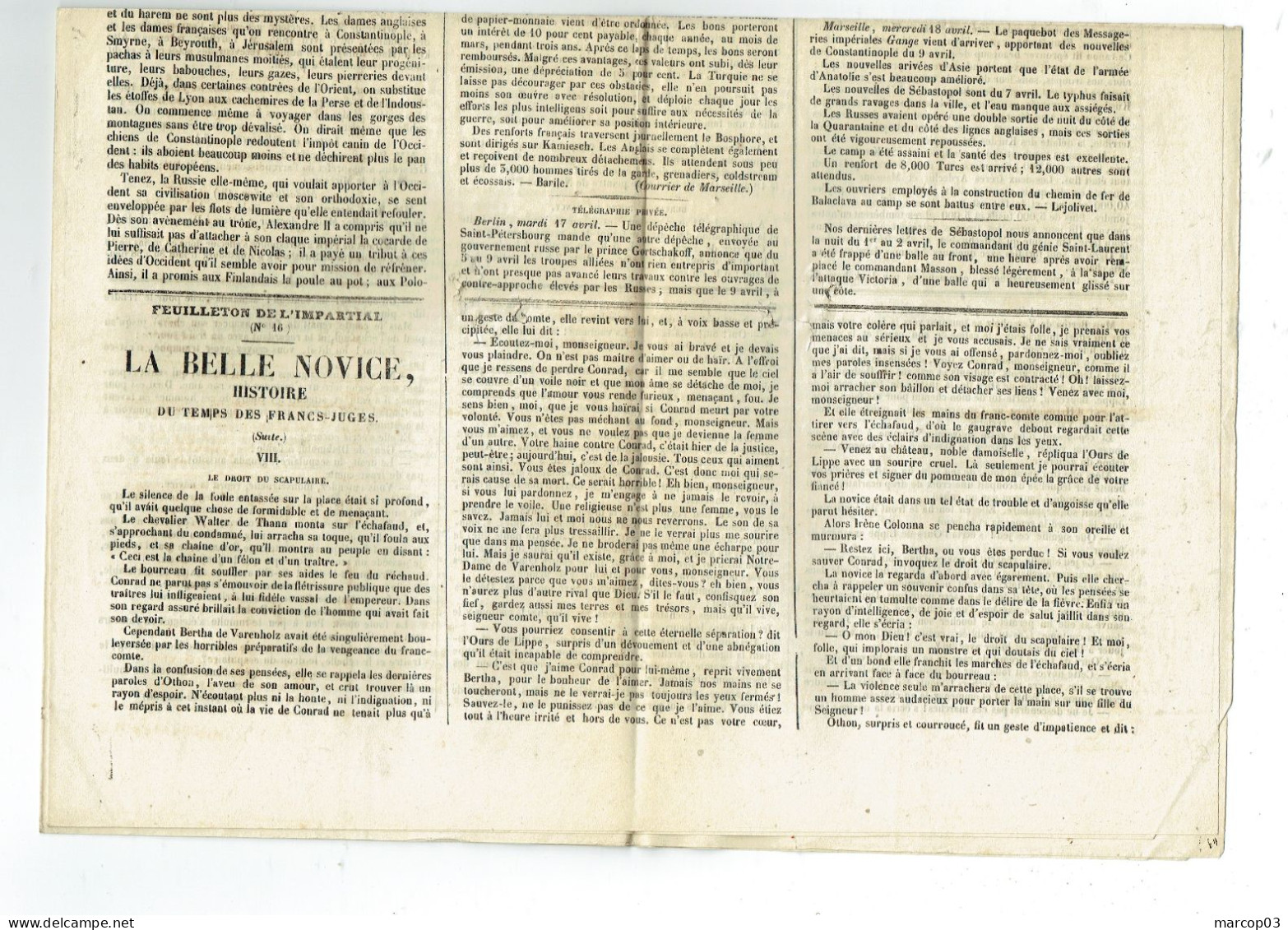 54 MEURTHE ET MOSELLE NANCY L'Impartial Du 20/04/1855 Droit Fiscal/postal De Timbre De 3 C Rouge Journal Complet SUP - Kranten