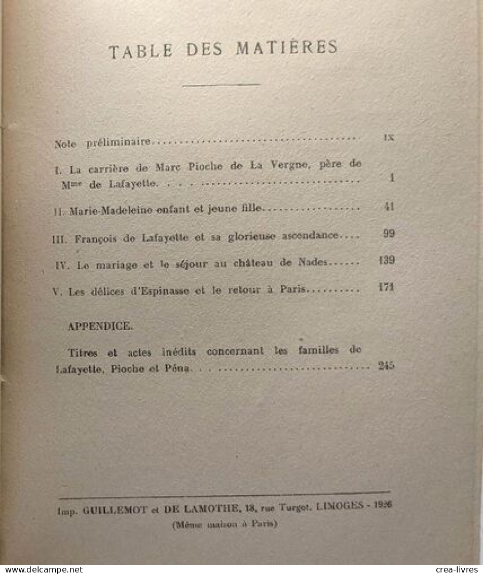 MADAME DE LAFAYETTE EN MENAGE - D'après Des Documents Inédits - Biographien