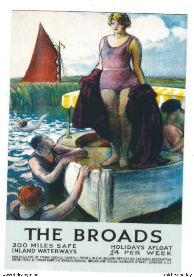 RAIL POSTER UK ON POSTCARD L.N.E.R.  THE BROADS  CARD NO  NOR O16 - Equipment