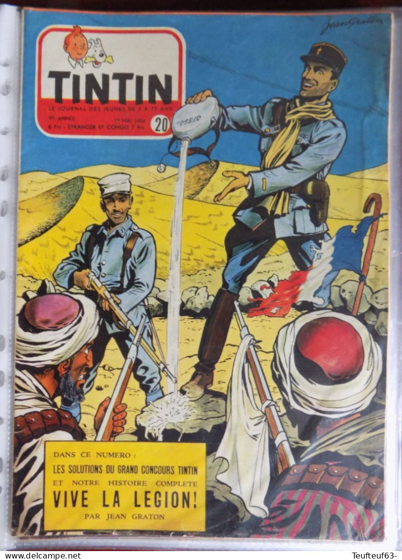Tintin N° 20-1954 Couv. Graton " Vive La Légion " - Pub Montre Tintin - Kuifje