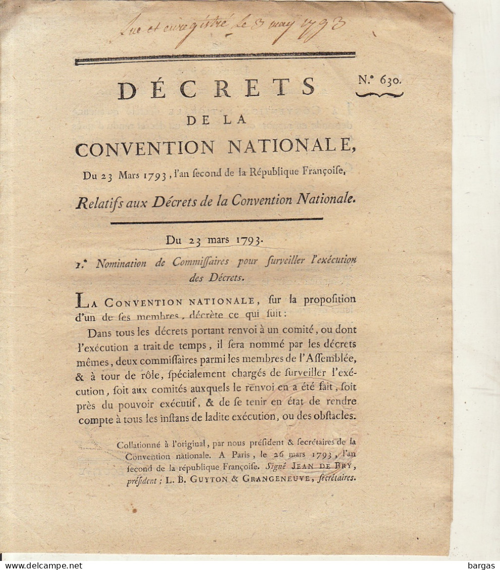 DECRET DE LA CONVENTION NATIONALE : Nomination De Commissaires - Décrets & Lois