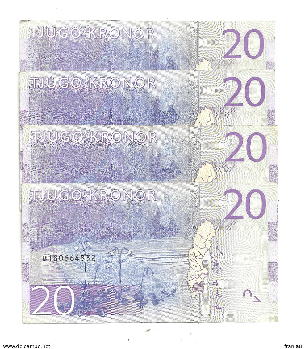 Suède Lot De 4 Billets 20 Kronor - Zweden