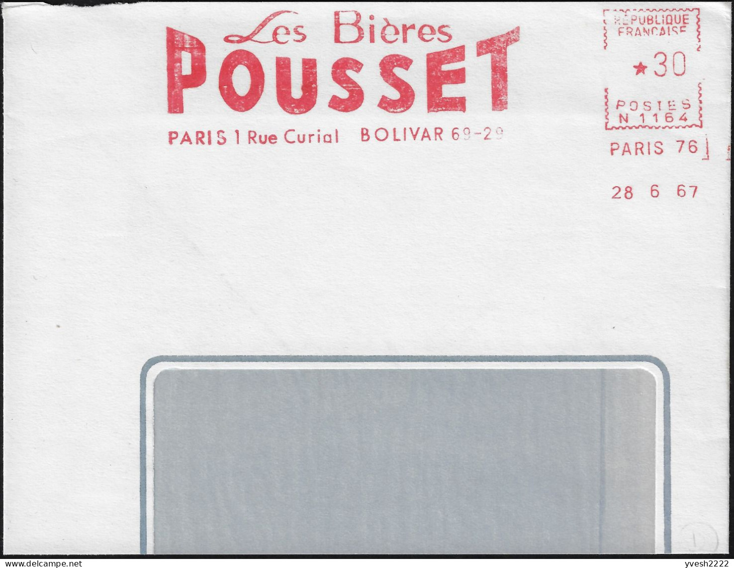 France 1967. Empreinte De Machine à Affranchir, EMA. Les Bières Pousset, Paris 1. Bolivar 69-29 - Bières