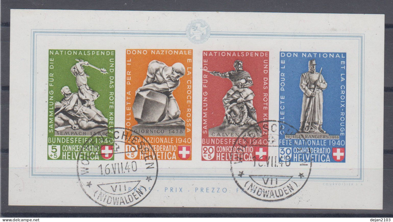 Switzerland FIRST DAY OVERPRINT Mi#Block 5 CV2500 Euros 1940 USED - Used Stamps