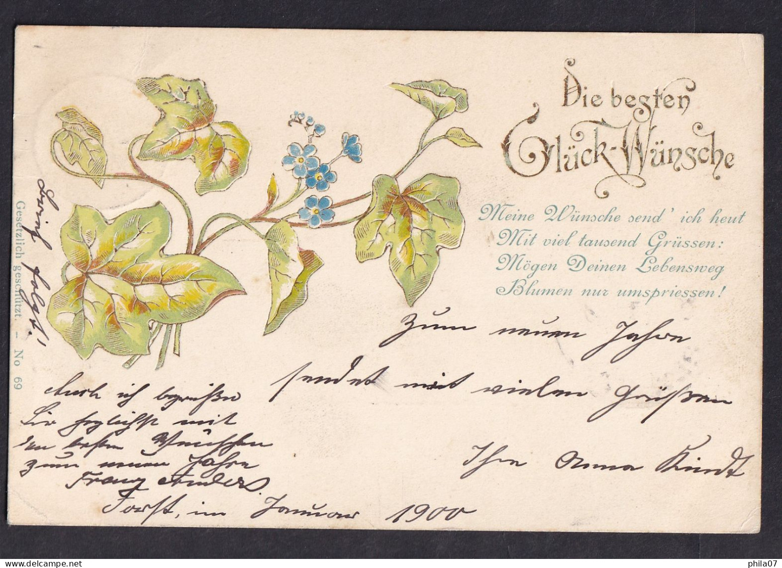 Die Besten GluckWunsche / Year 1900 / Long Line Postcard Circulated, 2 Scans - Autres & Non Classés