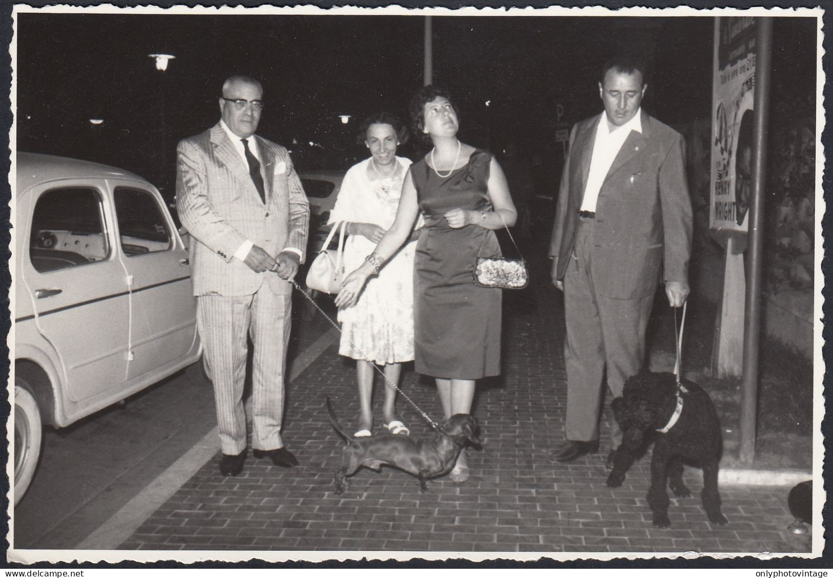 Montecatini Terme 1950, Passeggiata Di Notte Con Cani, Fotografia Vintage  - Lugares