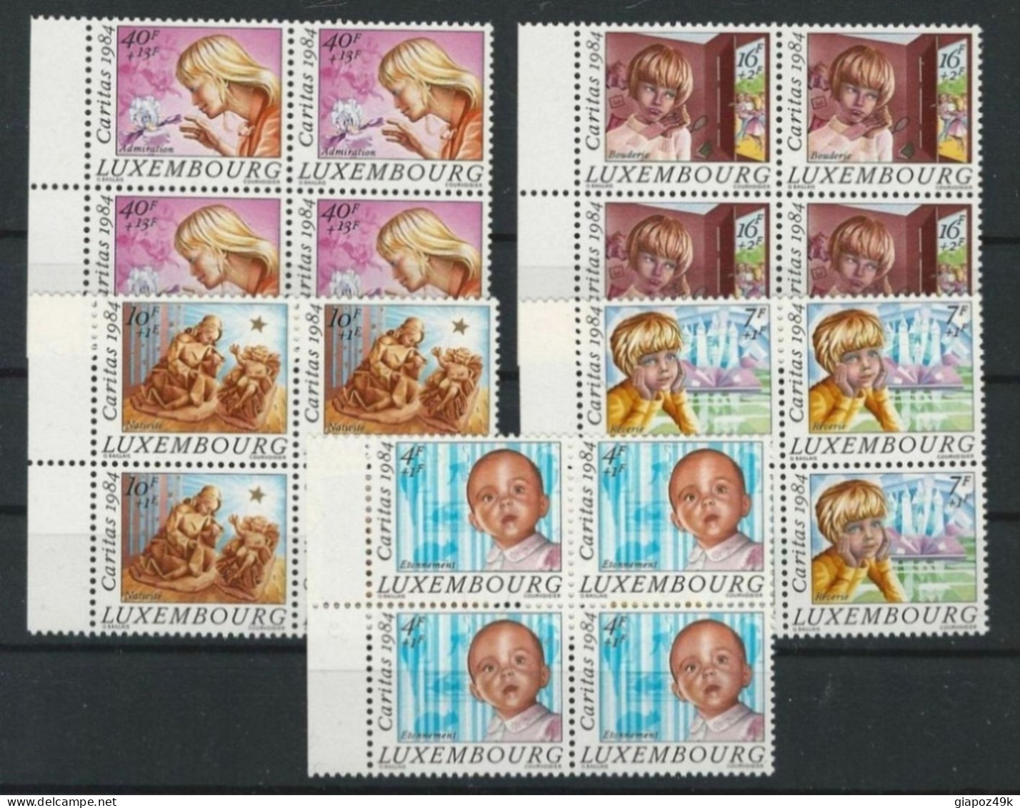 ● LUXEMBOURG 1984 ֍ CARITAS ● Bambino E Natività ● N.1062 / 66 ** ● Quartine ️● Serie Completa ● Cat. 52 € ️● L. 417 ️● - Ungebraucht