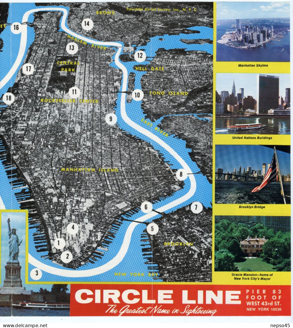 Dépliant Touristique.Amérique.Circle New York By Boat.East River.Hudson River.Circuit En Bateau Autour De New York. - Toeristische Brochures