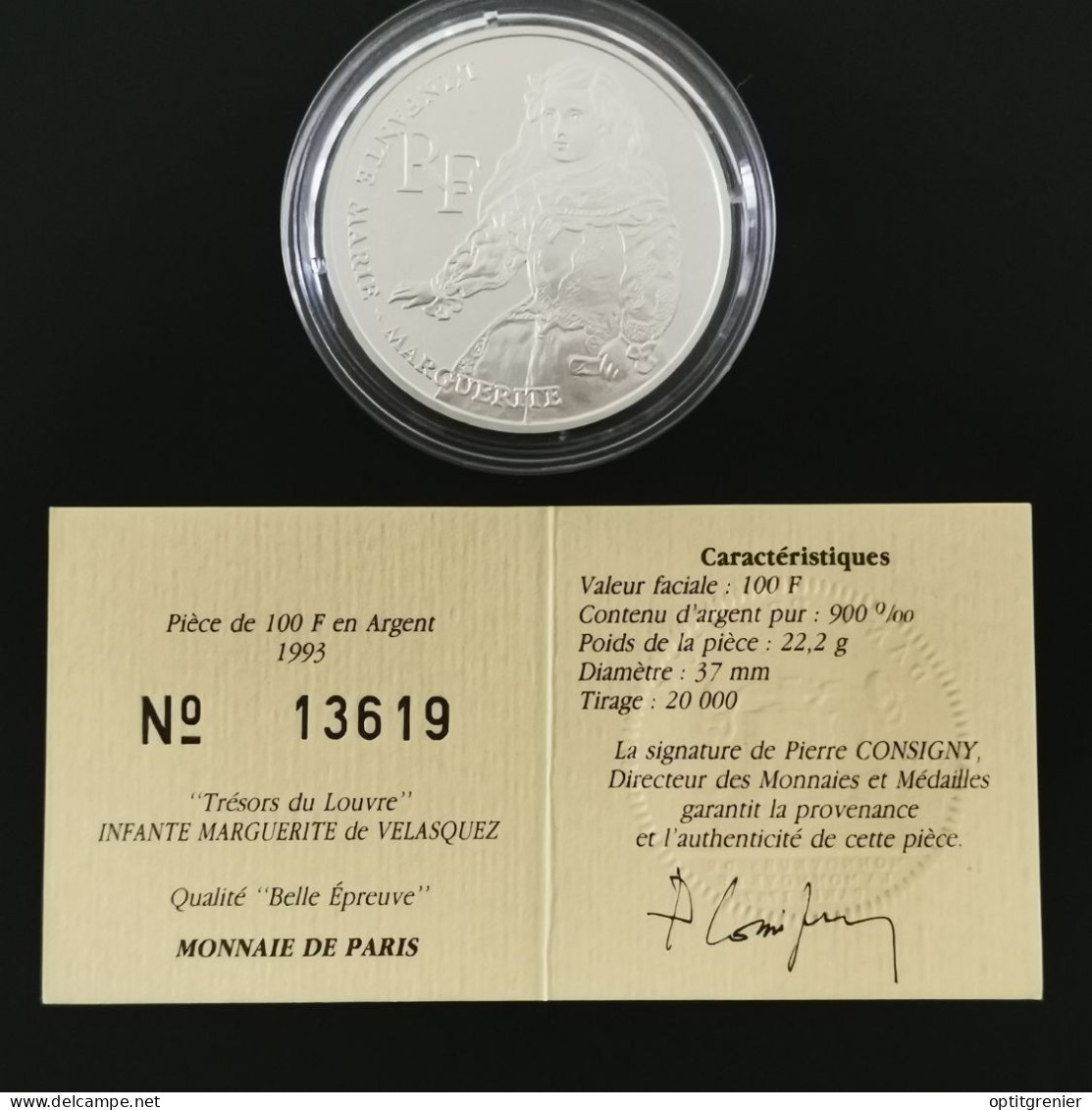 100 FRANCS ARGENT BE 1993 LOUVRE L'INFANTE MARIE MARGUERITE FRANCE / SANS COFFRET / PROOF SILVER - 100 Francs