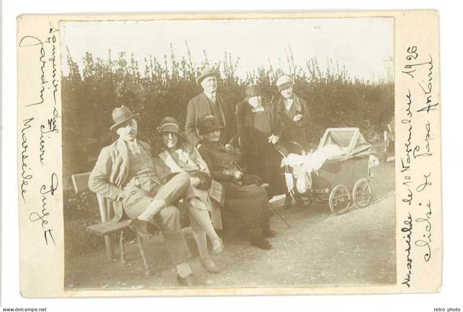 Photo Ancienne Sur Carton " Souvenir Du Jardin Pierre Puget, Marseille " 1926 - Persone Anonimi